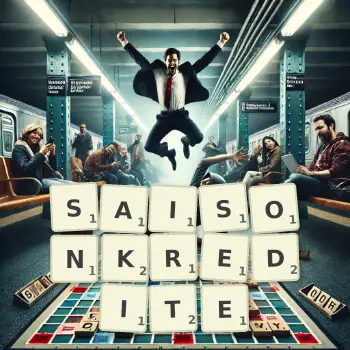 Kreative Illustration für ein Scrabble-Spiel, bei dem das Wort SAISONKREDITE mit Steinen auf dem Brett gelegt wurde.