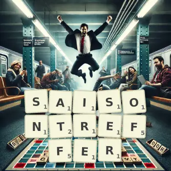 Kreative Illustration für ein Scrabble-Spiel, bei dem das Wort SAISONTREFFER mit Steinen auf dem Brett gelegt wurde.