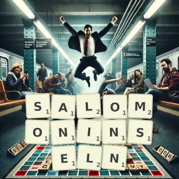 Kreative Illustration für ein Scrabble-Spiel, bei dem das Wort SALOMONINSELN mit Steinen auf dem Brett gelegt wurde.