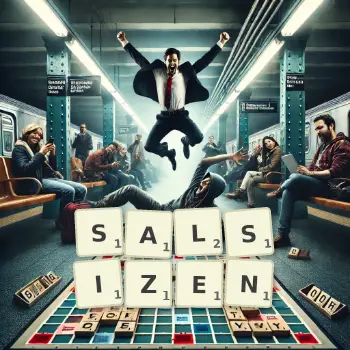 Kreative Illustration für ein Scrabble-Spiel, bei dem das Wort SALSIZEN mit Steinen auf dem Brett gelegt wurde.