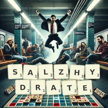 Kreative Illustration für ein Scrabble-Spiel, bei dem das Wort SALZHYDRATE mit Steinen auf dem Brett gelegt wurde.