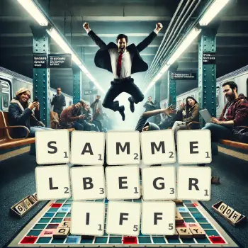 Kreative Illustration für ein Scrabble-Spiel, bei dem das Wort SAMMELBEGRIFF mit Steinen auf dem Brett gelegt wurde.
