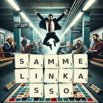 Kreative Illustration für ein Scrabble-Spiel, bei dem das Wort SAMMELINKASSO mit Steinen auf dem Brett gelegt wurde.