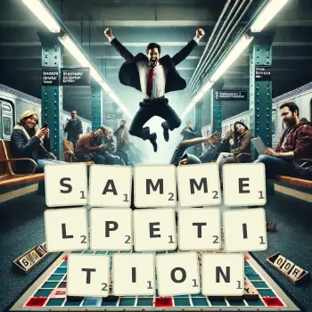 Kreative Illustration für ein Scrabble-Spiel, bei dem das Wort SAMMELPETITION mit Steinen auf dem Brett gelegt wurde.