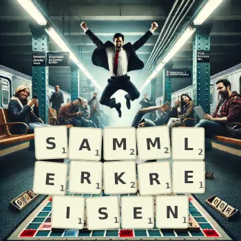 Kreative Illustration für ein Scrabble-Spiel, bei dem das Wort SAMMLERKREISEN mit Steinen auf dem Brett gelegt wurde.