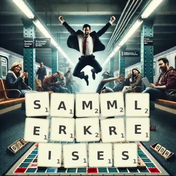 Kreative Illustration für ein Scrabble-Spiel, bei dem das Wort SAMMLERKREISES mit Steinen auf dem Brett gelegt wurde.