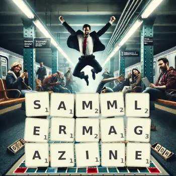 Kreative Illustration für ein Scrabble-Spiel, bei dem das Wort SAMMLERMAGAZINE mit Steinen auf dem Brett gelegt wurde.