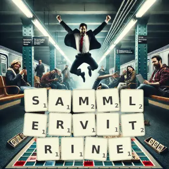 Kreative Illustration für ein Scrabble-Spiel, bei dem das Wort SAMMLERVITRINE mit Steinen auf dem Brett gelegt wurde.