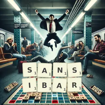 Kreative Illustration für ein Scrabble-Spiel, bei dem das Wort SANSIBAR mit Steinen auf dem Brett gelegt wurde.