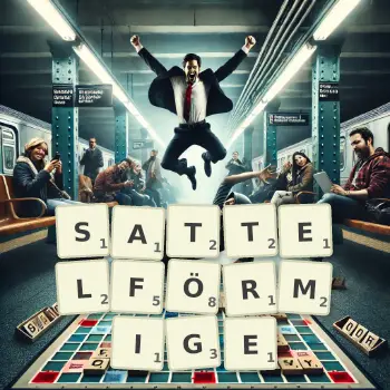 Kreative Illustration für ein Scrabble-Spiel, bei dem das Wort SATTELFÖRMIGE mit Steinen auf dem Brett gelegt wurde.