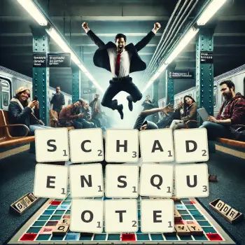 Kreative Illustration für ein Scrabble-Spiel, bei dem das Wort SCHADENSQUOTE mit Steinen auf dem Brett gelegt wurde.