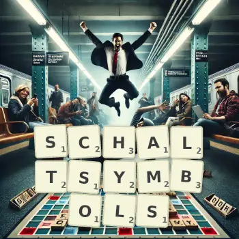 Kreative Illustration für ein Scrabble-Spiel, bei dem das Wort SCHALTSYMBOLS mit Steinen auf dem Brett gelegt wurde.