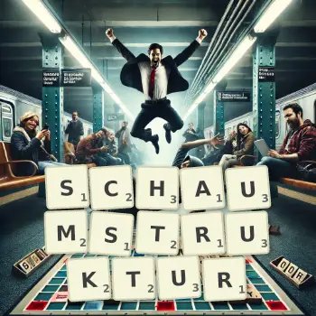 Kreative Illustration für ein Scrabble-Spiel, bei dem das Wort SCHAUMSTRUKTUR mit Steinen auf dem Brett gelegt wurde.