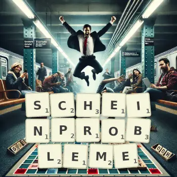 Kreative Illustration für ein Scrabble-Spiel, bei dem das Wort SCHEINPROBLEME mit Steinen auf dem Brett gelegt wurde.