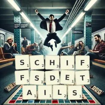 Kreative Illustration für ein Scrabble-Spiel, bei dem das Wort SCHIFFSDETAILS mit Steinen auf dem Brett gelegt wurde.