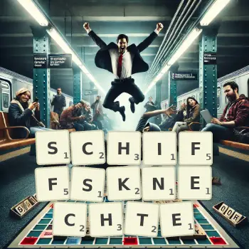 Kreative Illustration für ein Scrabble-Spiel, bei dem das Wort SCHIFFSKNECHTE mit Steinen auf dem Brett gelegt wurde.