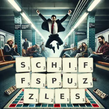 Kreative Illustration für ein Scrabble-Spiel, bei dem das Wort SCHIFFSPUZZLES mit Steinen auf dem Brett gelegt wurde.