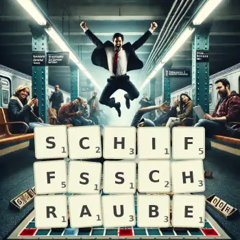 Kreative Illustration für ein Scrabble-Spiel, bei dem das Wort SCHIFFSSCHRAUBE mit Steinen auf dem Brett gelegt wurde.