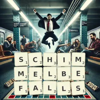 Kreative Illustration für ein Scrabble-Spiel, bei dem das Wort SCHIMMELBEFALLS mit Steinen auf dem Brett gelegt wurde.