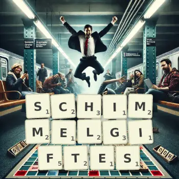 Kreative Illustration für ein Scrabble-Spiel, bei dem das Wort SCHIMMELGIFTES mit Steinen auf dem Brett gelegt wurde.