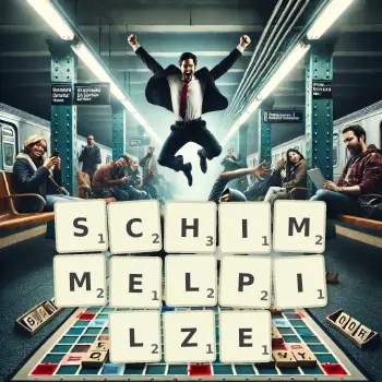 Kreative Illustration für ein Scrabble-Spiel, bei dem das Wort SCHIMMELPILZE mit Steinen auf dem Brett gelegt wurde.
