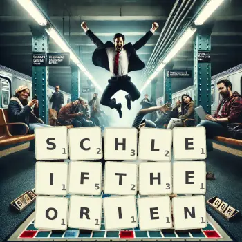 Kreative Illustration für ein Scrabble-Spiel, bei dem das Wort SCHLEIFTHEORIEN mit Steinen auf dem Brett gelegt wurde.