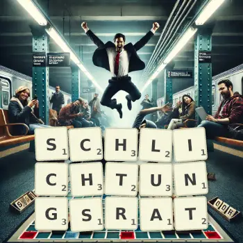Kreative Illustration für ein Scrabble-Spiel, bei dem das Wort SCHLICHTUNGSRAT mit Steinen auf dem Brett gelegt wurde.