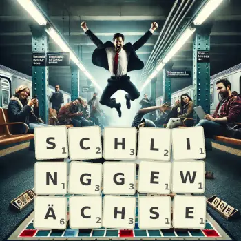 Kreative Illustration für ein Scrabble-Spiel, bei dem das Wort SCHLINGGEWÄCHSE mit Steinen auf dem Brett gelegt wurde.