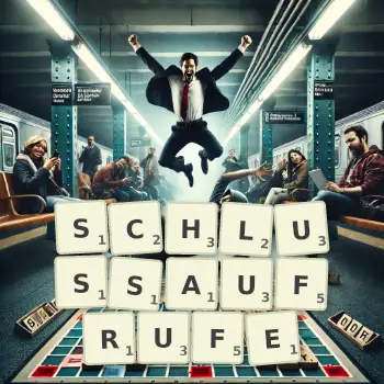Kreative Illustration für ein Scrabble-Spiel, bei dem das Wort SCHLUSSAUFRUFE mit Steinen auf dem Brett gelegt wurde.