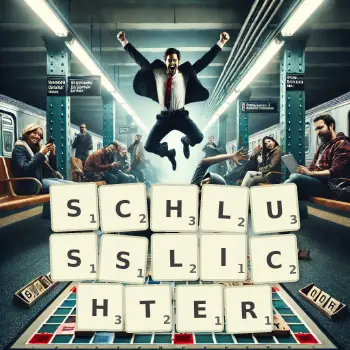 Kreative Illustration für ein Scrabble-Spiel, bei dem das Wort SCHLUSSLICHTER mit Steinen auf dem Brett gelegt wurde.