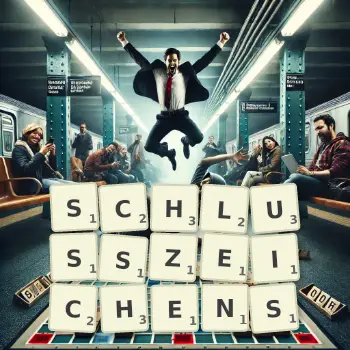 Kreative Illustration für ein Scrabble-Spiel, bei dem das Wort SCHLUSSZEICHENS mit Steinen auf dem Brett gelegt wurde.