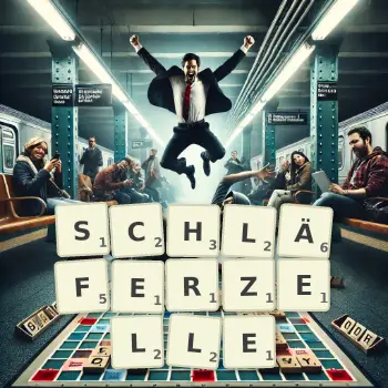 Kreative Illustration für ein Scrabble-Spiel, bei dem das Wort SCHLÄFERZELLE mit Steinen auf dem Brett gelegt wurde.