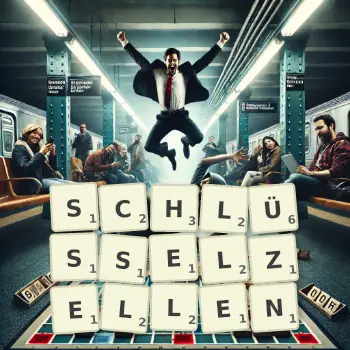 Kreative Illustration für ein Scrabble-Spiel, bei dem das Wort SCHLÜSSELZELLEN mit Steinen auf dem Brett gelegt wurde.