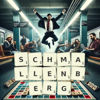 Kreative Illustration für ein Scrabble-Spiel, bei dem das Wort SCHMALLENBERG mit Steinen auf dem Brett gelegt wurde.