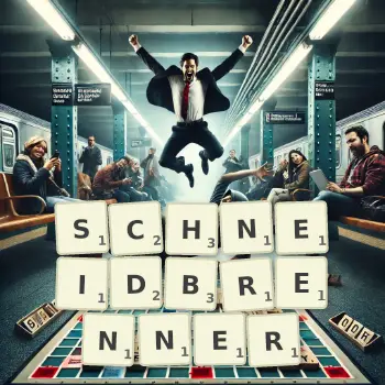 Kreative Illustration für ein Scrabble-Spiel, bei dem das Wort SCHNEIDBRENNER mit Steinen auf dem Brett gelegt wurde.