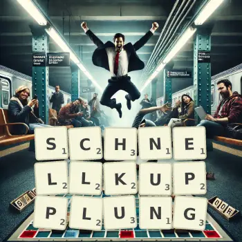 Kreative Illustration für ein Scrabble-Spiel, bei dem das Wort SCHNELLKUPPLUNG mit Steinen auf dem Brett gelegt wurde.