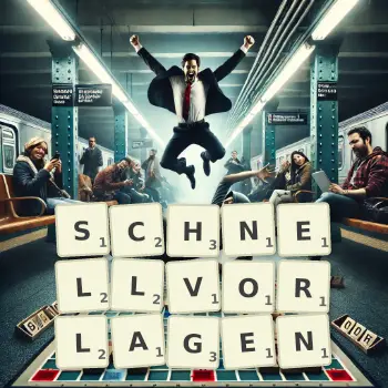Kreative Illustration für ein Scrabble-Spiel, bei dem das Wort SCHNELLVORLAGEN mit Steinen auf dem Brett gelegt wurde.