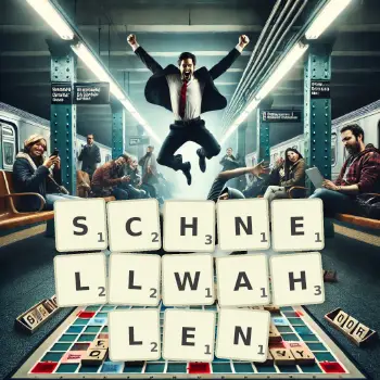 Kreative Illustration für ein Scrabble-Spiel, bei dem das Wort SCHNELLWAHLEN mit Steinen auf dem Brett gelegt wurde.