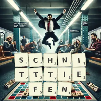 Kreative Illustration für ein Scrabble-Spiel, bei dem das Wort SCHNITTTIEFEN mit Steinen auf dem Brett gelegt wurde.