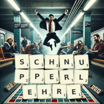 Kreative Illustration für ein Scrabble-Spiel, bei dem das Wort SCHNUPPERLEHRE mit Steinen auf dem Brett gelegt wurde.