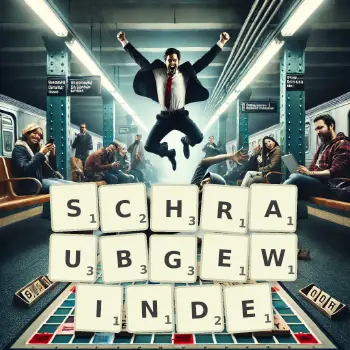 Kreative Illustration für ein Scrabble-Spiel, bei dem das Wort SCHRAUBGEWINDE mit Steinen auf dem Brett gelegt wurde.