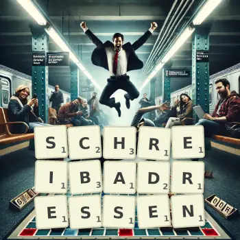 Kreative Illustration für ein Scrabble-Spiel, bei dem das Wort SCHREIBADRESSEN mit Steinen auf dem Brett gelegt wurde.