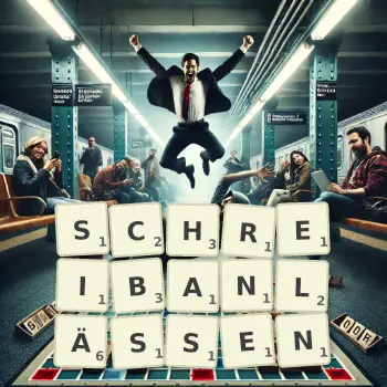 Kreative Illustration für ein Scrabble-Spiel, bei dem das Wort SCHREIBANLÄSSEN mit Steinen auf dem Brett gelegt wurde.