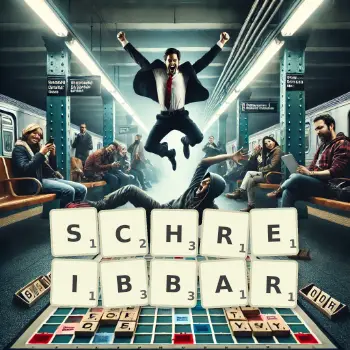 Kreative Illustration für ein Scrabble-Spiel, bei dem das Wort SCHREIBBAR mit Steinen auf dem Brett gelegt wurde.