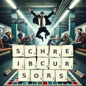 Kreative Illustration für ein Scrabble-Spiel, bei dem das Wort SCHREIBCURSORS mit Steinen auf dem Brett gelegt wurde.