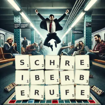 Kreative Illustration für ein Scrabble-Spiel, bei dem das Wort SCHREIBERBERUFE mit Steinen auf dem Brett gelegt wurde.