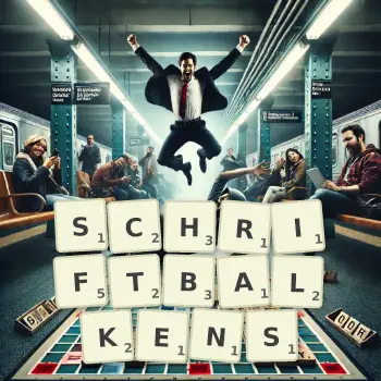 Kreative Illustration für ein Scrabble-Spiel, bei dem das Wort SCHRIFTBALKENS mit Steinen auf dem Brett gelegt wurde.