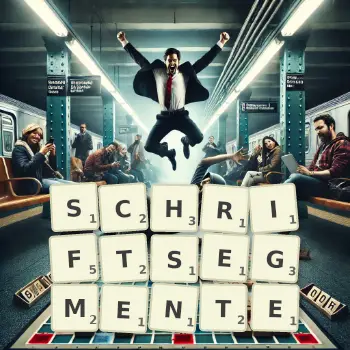 Kreative Illustration für ein Scrabble-Spiel, bei dem das Wort SCHRIFTSEGMENTE mit Steinen auf dem Brett gelegt wurde.