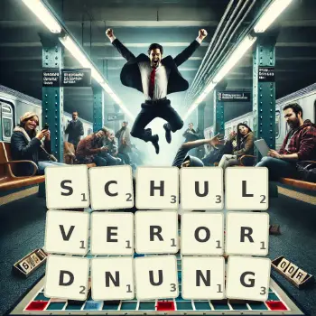 Kreative Illustration für ein Scrabble-Spiel, bei dem das Wort SCHULVERORDNUNG mit Steinen auf dem Brett gelegt wurde.