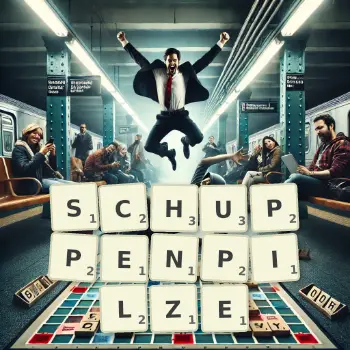 Kreative Illustration für ein Scrabble-Spiel, bei dem das Wort SCHUPPENPILZE mit Steinen auf dem Brett gelegt wurde.